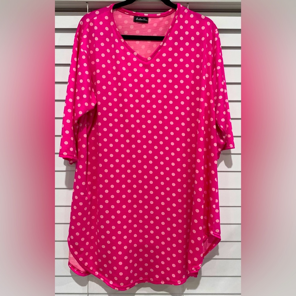 Southern Charm Hot Pink Light Pink Polka Dotted Pullover Tunic Blouse Shirt XL